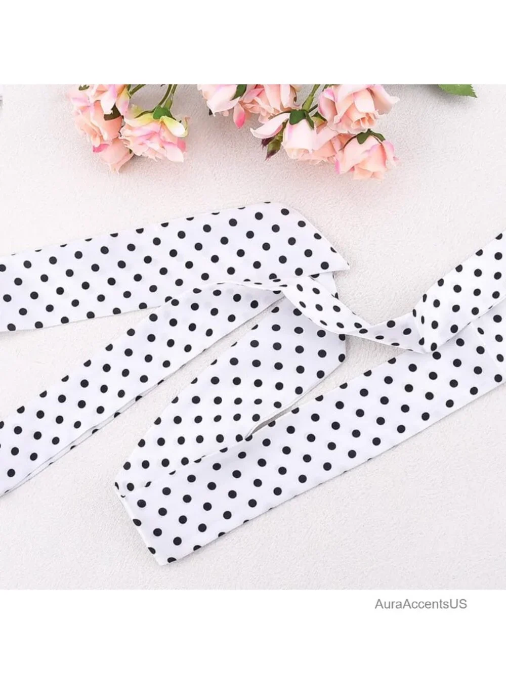 Extra Long Polka Dot Scarf - Silk Satin Skinny Neck Scarf 55 Inch